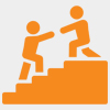 an icon of a figure helping another on a staircase