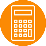 an icon of a basic calculator on a circular orange background